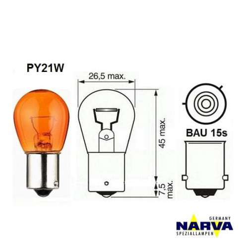 Bulb 12V 21W BAU15s, Yellow, Mismatched Pin